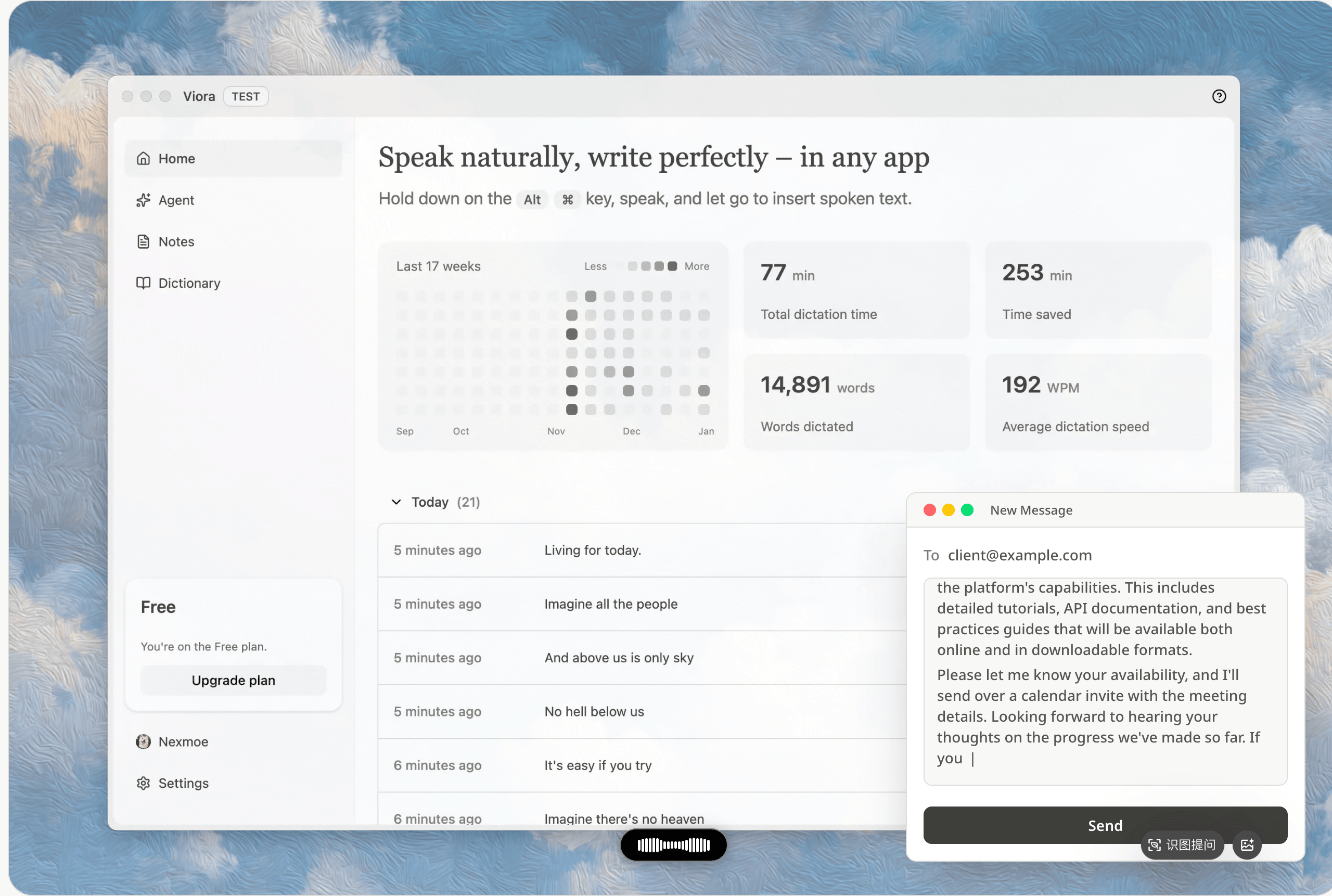 Viora on macOS — speak naturally, get polished text in any app